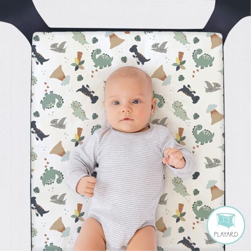 The Peanutshell Green Dino 3-Pack Playard Sheets