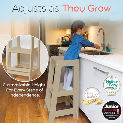 Stepup Baby Toddler Tower - Adjustable Height Step Stool with Safety Rail 1