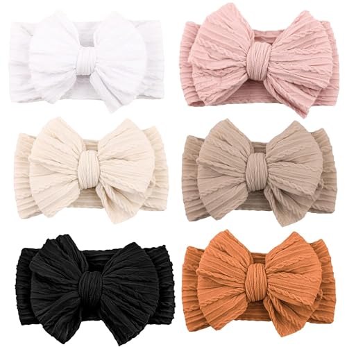 Niceye Soft Stretchy Nylon Baby Headbands with Bows - Pack of 6 1
