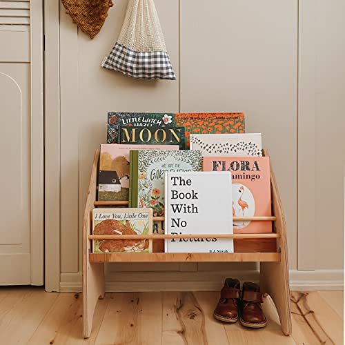Montessori Bookshelf for Toddler Natural Wooden Storage Shelf