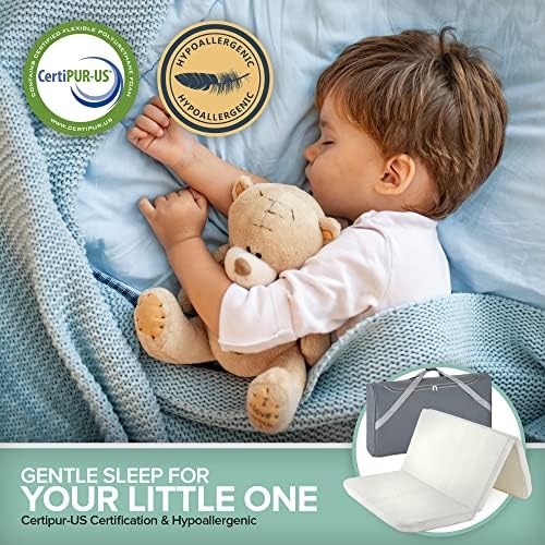 Foldable Travel Pack n Play Mattress Pad with Waterproof Cover and Tote Bag