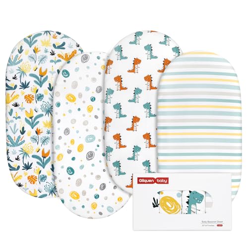 GLLQUEN Baby Bassinet Sheets 4 Pack - Dinosaur Pattern 1