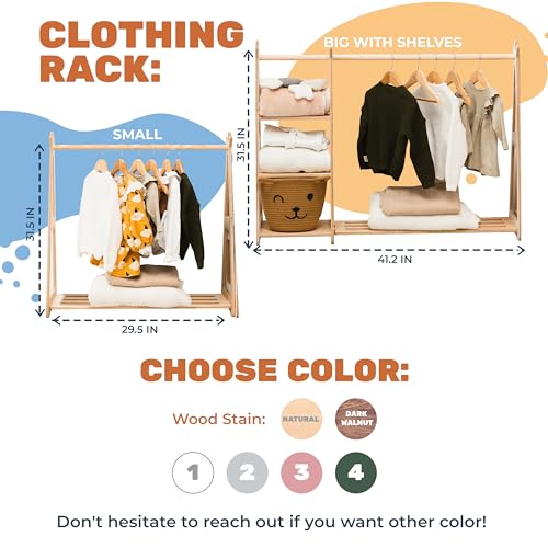Montessori Wooden Clothing Rack for Toddler Kids