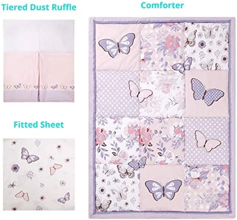 La Premura 3-Piece Purple Butterfly Crib Bedding Set for Girls