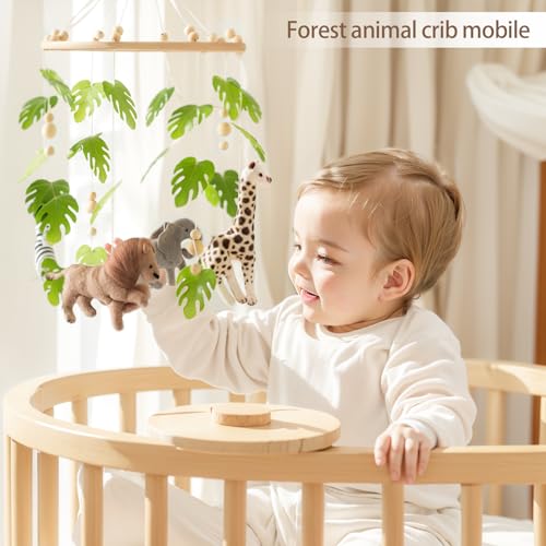 Handmade Jungle Baby Mobile for Crib with Lion Elephant Zebra Giraffe