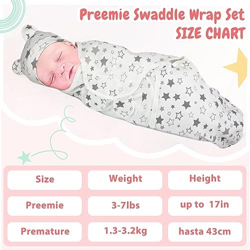 Buryeah 4 Pack Preemie Swaddle Blanket Set with Hat