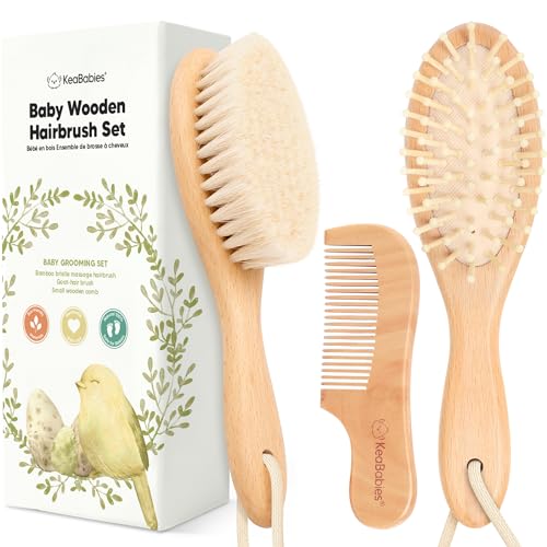KeaBabies Wooden Baby Hair Brush and Comb Set