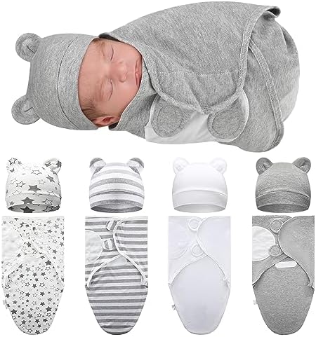 Buryeah 4 Pack Preemie Swaddle Blanket Set with Hat