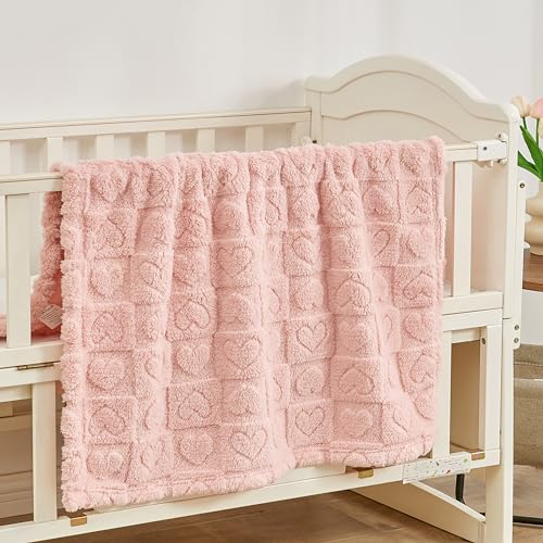 Yurhap Fleece Baby Blanket Heart Checkered 3040 Light Pink