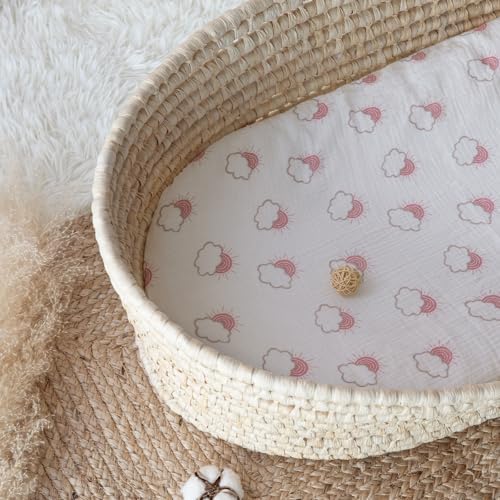 LYRICHOM Muslin Bassinet Sheets 2 Pack Pink Cloud