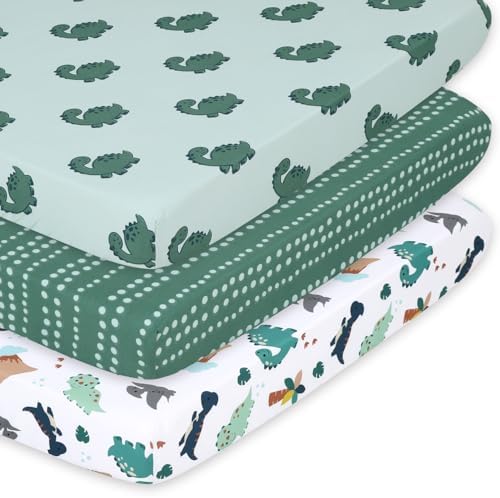 The Peanutshell Green Dino 3-Pack Playard Sheets