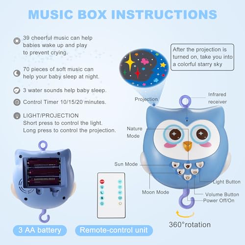 YUNGCHI Baby Crib Mobile with Music and Lights