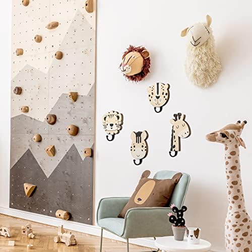 Qunclay 4 Pcs Safari Animal Wall Hooks for Kids Nursery