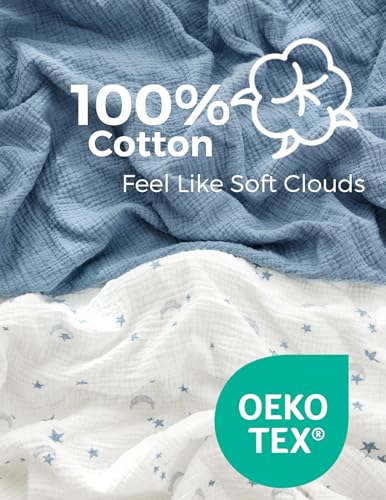 Momcozy Blue Star Moon Muslin Crib Sheets 2 Pack