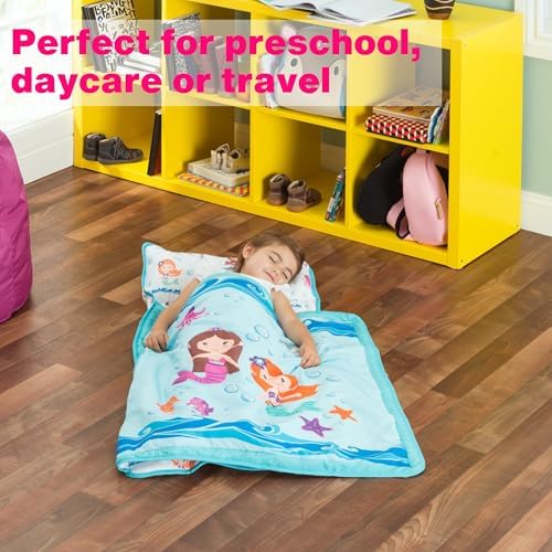 EVERYDAY KIDS Toddler Nap Mat with Pillow - Underwater Mermaids Design