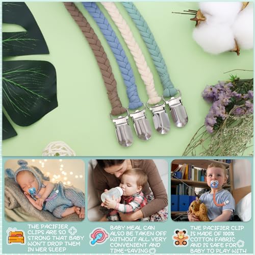 4 Pcs Pacifier Clips Braided Handmade for Babies