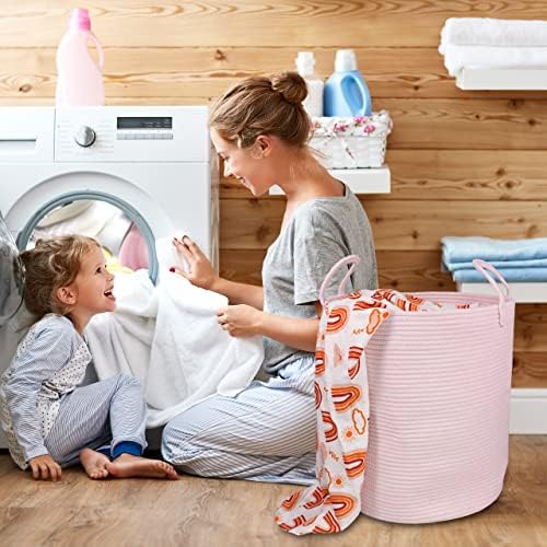 Cotton Rope Laundry Basket Hamper for Girls Kids Baby Nursery Storage