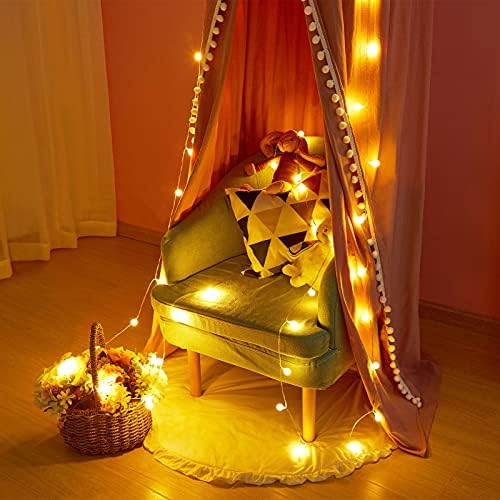 LOAOL Pink Kids Bed Canopy with Pom Pom Decoration