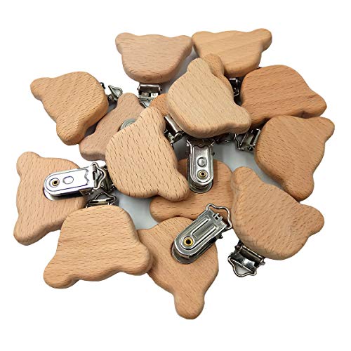 20pcs Natural Wood Pacifier Clips Bear Shape DIY Accessory 1
