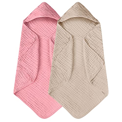 Yoofoss Hooded Baby Towels 2 Pack Muslin Organic Cotton 1