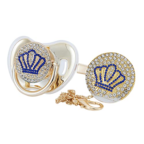 MIYOCAR Bling Baby Gold Blue Crown Pacifier Clip Set