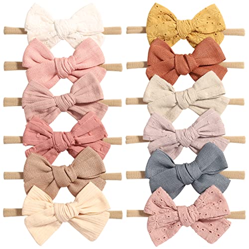 Jollybows 12PCS Baby Girls Hair Bows Elastic Headband