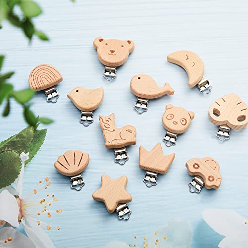 20 Piece Wood Pacifier Clips with Cute Animal Patterns
