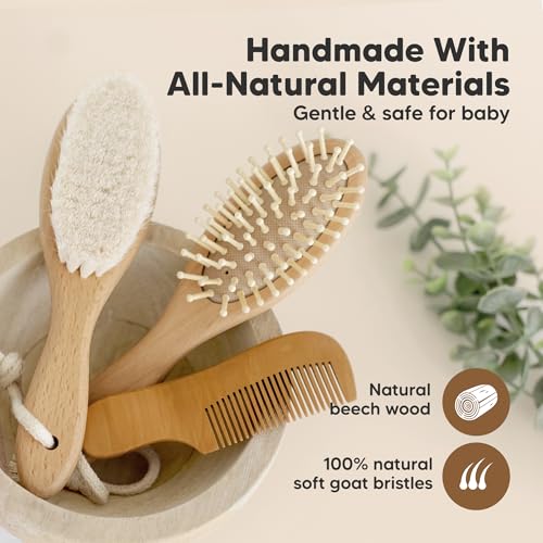 KeaBabies Wooden Baby Hair Brush and Comb Set