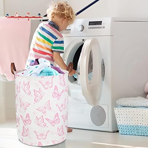 CLOCOR Pink Butterfly Laundry Basket