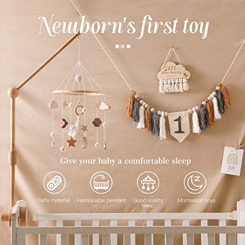 Gender Neutral Baby Crib Mobile Boho Stars Clouds Decor