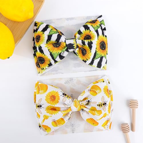 YanJie Baby Girls Headband with Bow Sunflower Printed Wide Elastic Headwrap 2 Count