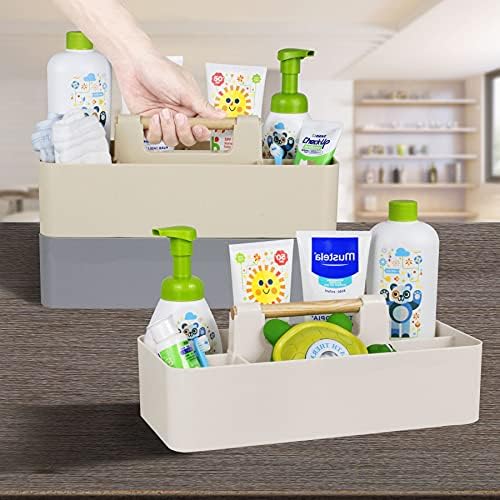 ChengFu Baby Shower Caddy Portable Storage Organizer Tote with Wood Handle
