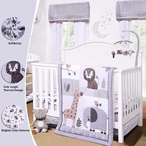 Cloele Jungle Crib Bedding Set for Boys - 3 Piece Grey