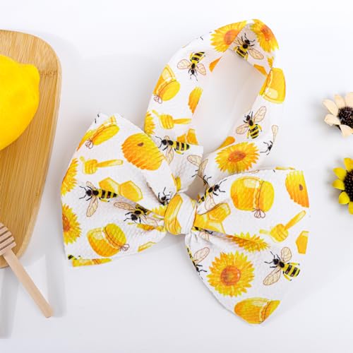 YanJie Baby Girls Headband with Bow Sunflower Printed Wide Elastic Headwrap 2 Count