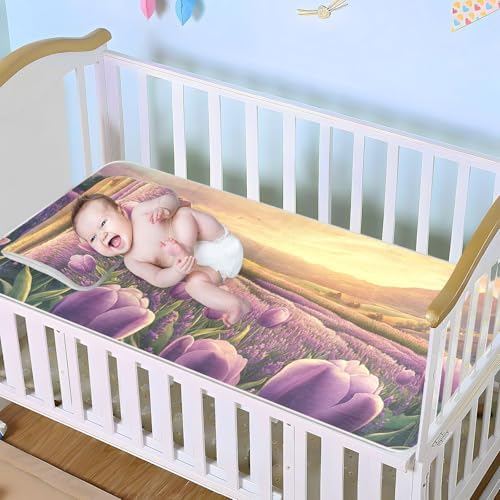 Flower Lavender Cooling Baby Mattress Pad 28x52