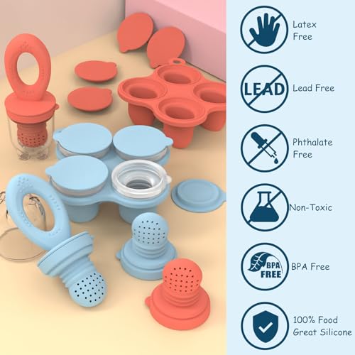 Baby Food Containers Feeder Pacifier Set Blue Red