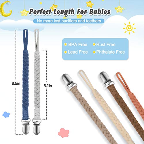 Pacifier Clip for Boys and Girls 6 Pack Universal Braided Holder