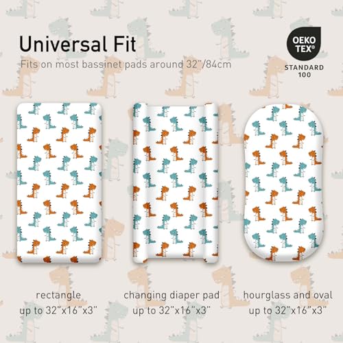 GLLQUEN Baby Bassinet Sheets 4 Pack - Dinosaur Pattern 1