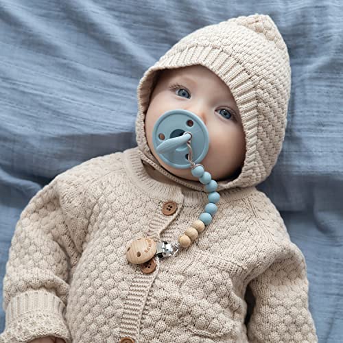SAMiGO Pacifier Clips 2 Pack - Blue Gray Baby Binky Holders