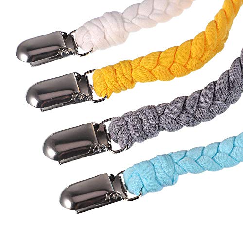 4-Piece Pacifier Clips with Braided Leash for Babies