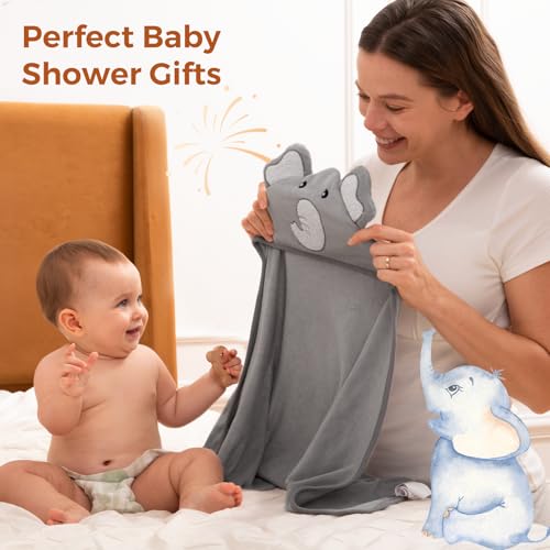 Momcozy Cute Elephant Hooded Baby Towel Set