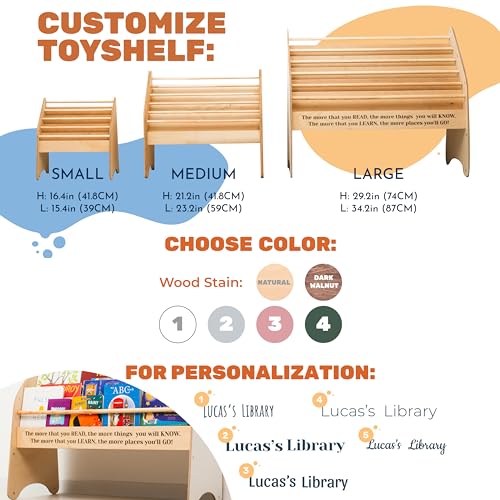 Montessori Bookshelf for Toddler Natural Wooden Storage Shelf