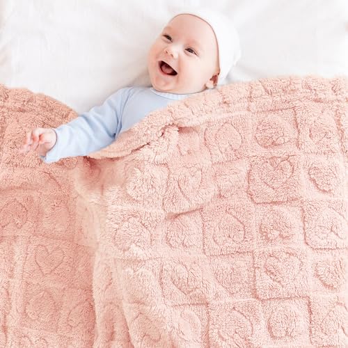 Yurhap Fleece Baby Blanket Heart Checkered 3040 Light Pink