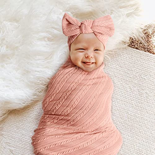 DRESHOW BQUBO Baby Swaddle Set 4PCS with Hat and Bow
