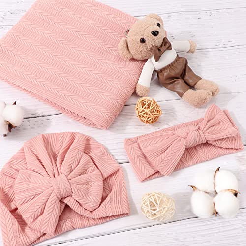 DRESHOW BQUBO Baby Swaddle Set 4PCS with Hat and Bow