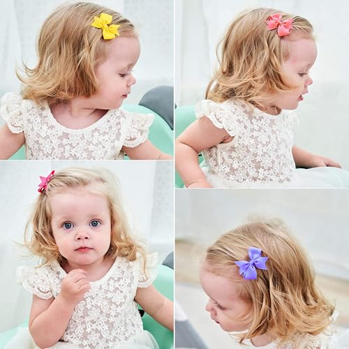ALinmo 2 Baby Hair Clips with Lined Bows in Pairs