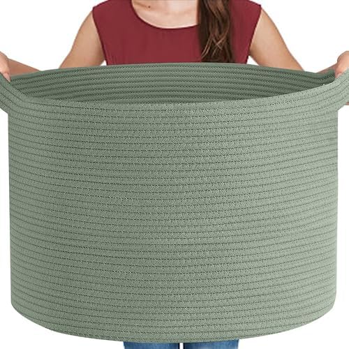 Extra Large Green Woven Basket for Blankets and Toys
