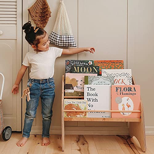 Montessori Bookshelf for Toddler Natural Wooden Storage Shelf