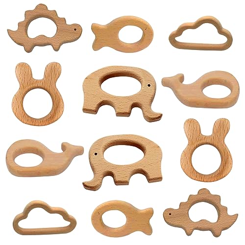 OSTTRPO 12-Pcs Wooden Teether Set for Babies