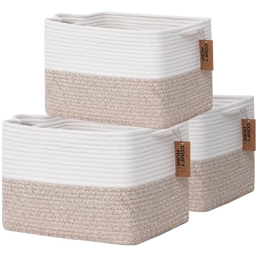 COMFY-HOMI 3-Pack Cotton Rope Woven Baskets with Handles